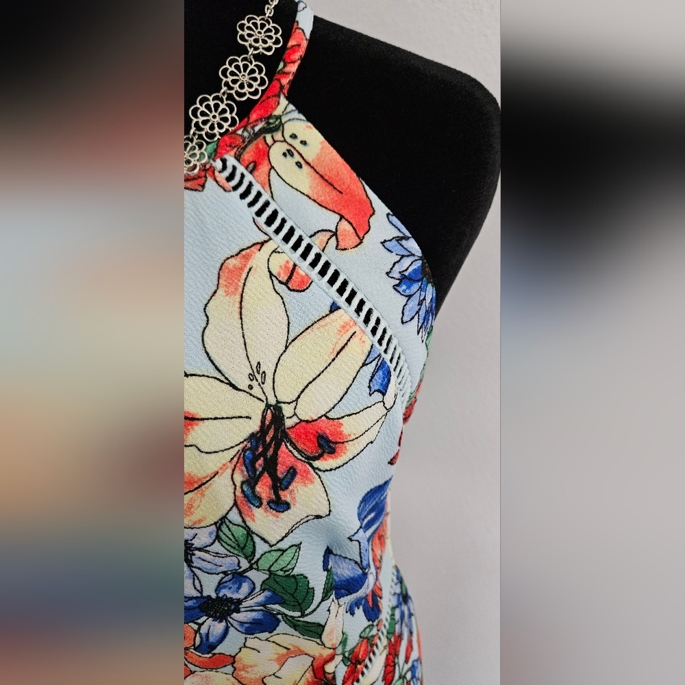 Premier Amour Floral Halter Midi Dress Size 4 Lace Trim Bodycon - Picture 7 of 8